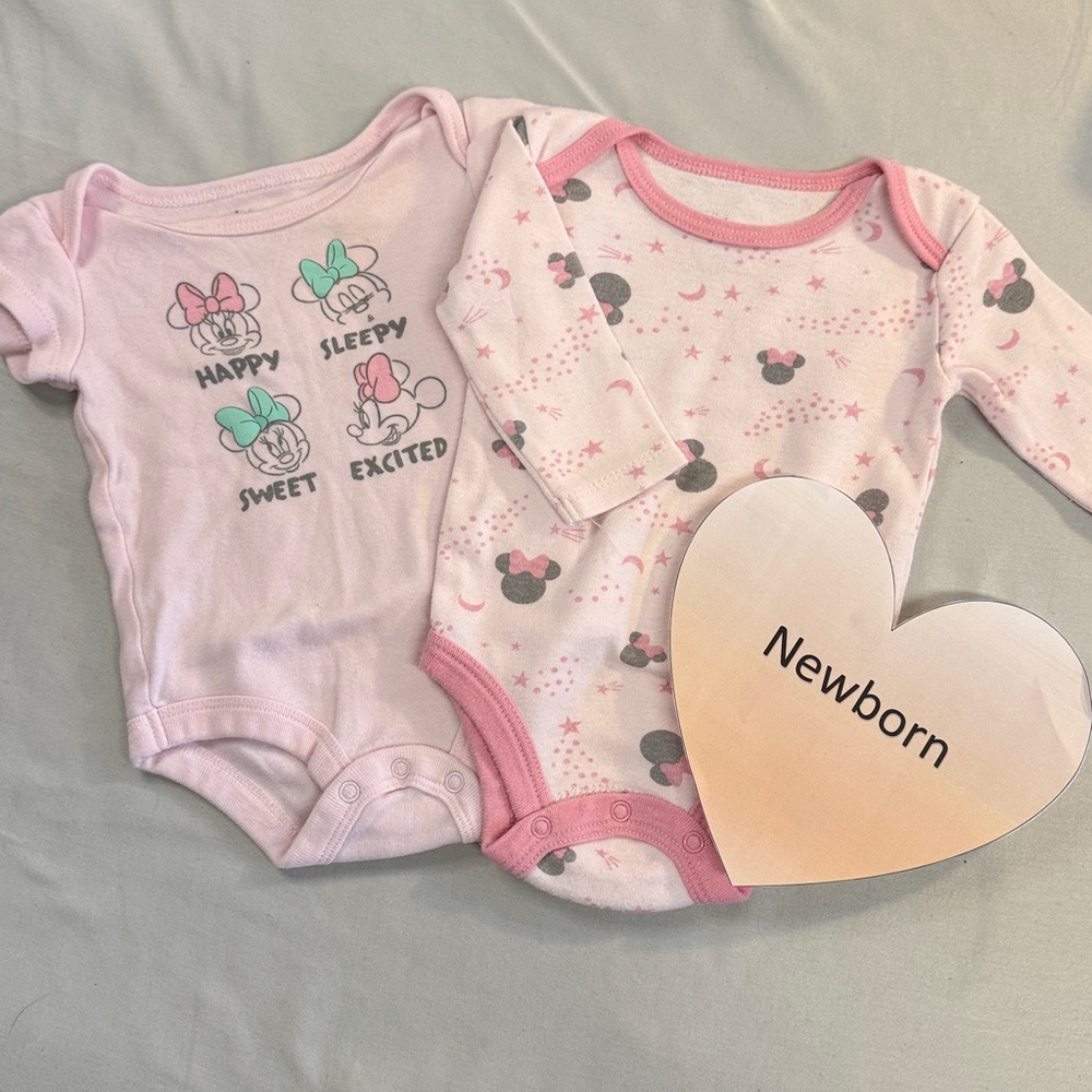 Disney - pair of 2 Pink and Grey Baby Bodysuit with Minnie Mouse design